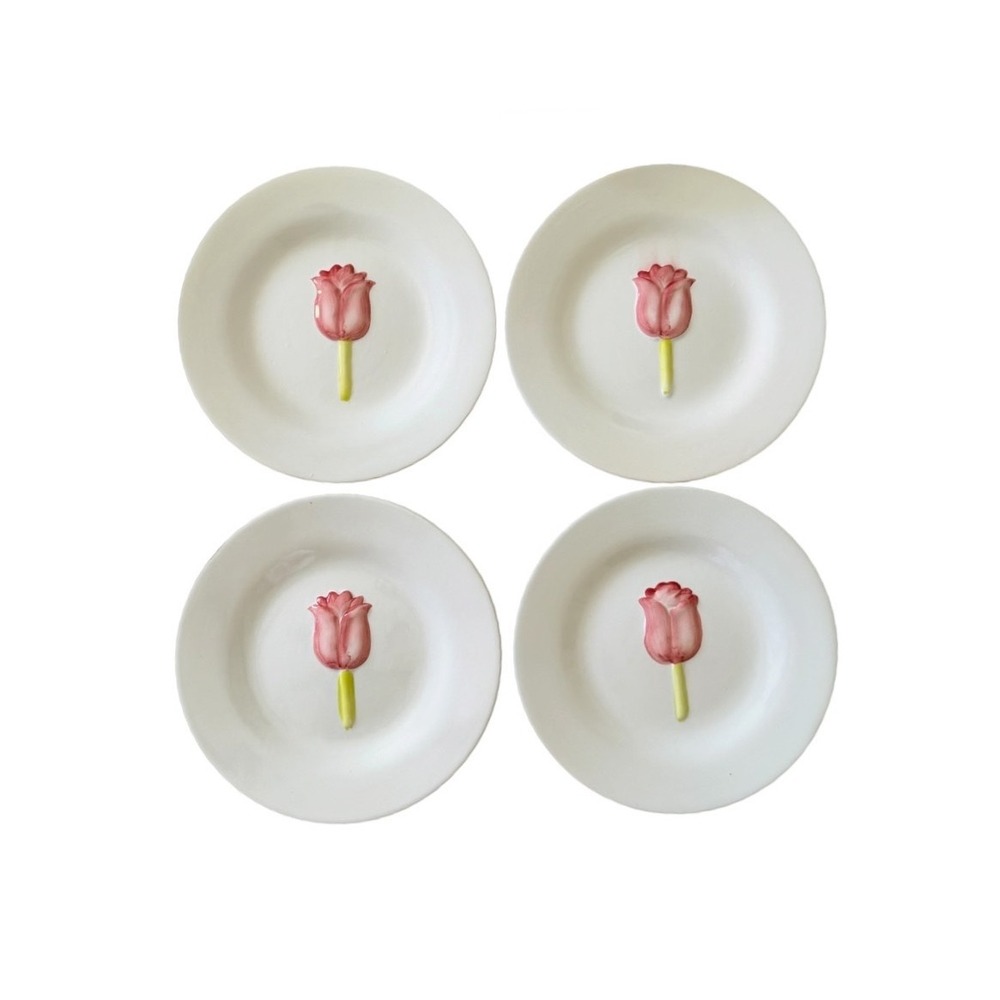 Pier 1 PAI Tulip Side Dessert Plates Set 4 VTG Hand Painted Ceramic 8.25" RARE